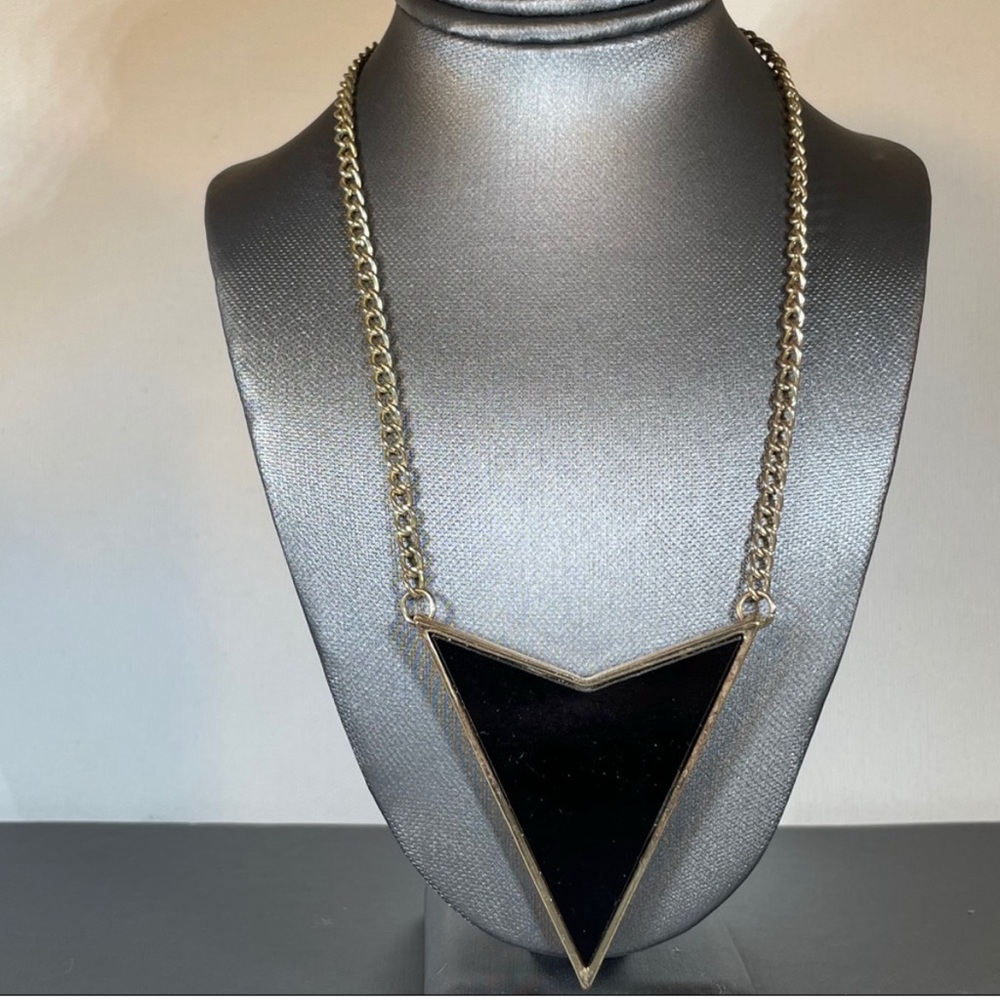 Gold Chain Necklace with Black Chevron Pendant Bold, Modern Costume Jewelry